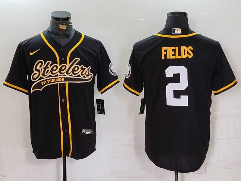 Men%27s Pittsburgh Steelers #2 Justin Fields Black With Patch Cool Base Stitched Baseball Jersey
